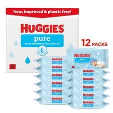 Image of Pure Plastic Free Baby Wipes Pack of 12 (576 Wipes) 99% Water Wet Wipes
