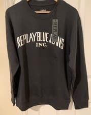 Image of Replay Logo Crew Neck Sweatshirt Size Large(Black) New With Tags 