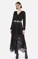 Image of The Kooples Long Black Pleated Dress - Black - Size 1 (UK 8) - NEW WITH TAGS