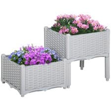 Image of Outsunny 2-pieces Elevated Flower Bed Vegetable Herb Planter Plastic, Grey