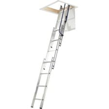 Image of 3 Section Aluminium Loft Ladder with Handrail & Easy Stow Spring 3m Max Height