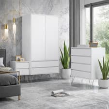 Image of Modern White 3-Piece Bedroom Furniture Set | Wardrobe, Chest & Bedside
