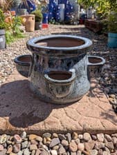 Image of Ceramic Herb Planter | Grey Black | 25 cm Diameter | Frost Resistant Planter