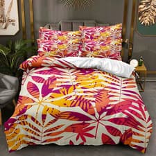 Image of 03.Maple Leaves Duvet Cover Set Nature Bedding Colourful Quilt Decor Bedclothes