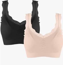 Image of Two Pack Comfort Seamless Lace Padded T Shirt Bra Bralette Black & Nude XL
