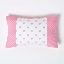 Image of Hearts and Polka Dots Rectangular Patchwork Sofa Pillow Cushion Cover Washable