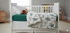 Image of quilted crib/kids bed comforter 49"x49" Outdoor Adventure Forest Trees Squirls