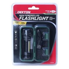 Image of DEKTON RECHARGEABLE HIGH POWERED LED FLASHLIGHT TORCH WITH CASE