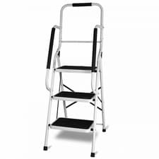 Image of Step Ladder Stool 2 and 3 Folding Grip Non Slip Tread Mat Handrail Home Loft DIY