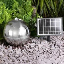 Image of Primrose Solar Stainless Steel Sphere Water Feature with Lights & Reservoir 45cm