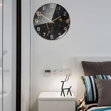 Image of Wall Clock Marble Print 12" Decorative Clock Round Battery Operated Modern for