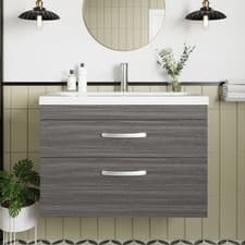 Image of Nuie Athena Wall Hung 2-Drawer Vanity Unit Basin 2 Anthracite Woodgrain 800mm