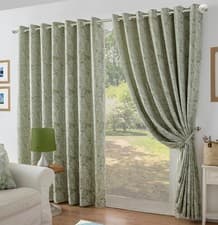 Image of Botanic Chenille Fully Lined Jacquard Eyelet Ring Top Curtains Pair, 3 colours