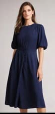 Image of TED BAKER DRESS NAVY BLUE MIDI LONG Asymmetric Tie £225 NEW 6 8 10 12 16