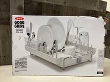 Image of OXO Dish Drying Rack Home Kitchen Storage Organizer Drainboard Cutlery Chrome