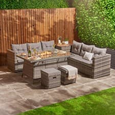 Image of Rattan Garden Furniture With Fire Pit Table 8 Seater Outdoor Furniture Set