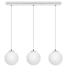 Image of Modern 3 Light Chrome Ceiling Pendant with White Globe Lamp Shades K450