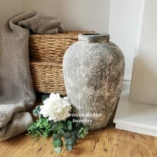 Image of Large Ceramic Rustic Vase Grey Stone Look Heavy Floor or Table Decor 45cm Tall