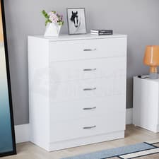Image of SALE 5 Drawer Chest of Drawers Metal Handles Bedroom Storage Furniture White