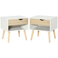Image of HOMCOM Bedside Table with Drawer & Shelf, Nightstand, End Table for Bedroom