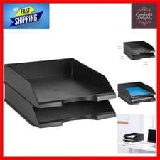 Image of Durable Stackable Office Letter Trays, Space-Saving Black, 2 Pack, 33.8 x 25....