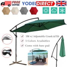 Image of 3M GARDEN PARASOL OUTDOOR HANGING SUN SHADE BANANA UMBRELLA CANTILEVER WITH BASE