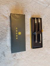 Image of Cross Bailey Ballpoint Pen Fountain Pen Set Glossy Black Chrome With Box - Mint