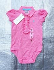 Image of BNWT BABY GIRL'S " RALPH LAUREN " PINK SHORT SLEEVE BODYSUIT / ROMPER - 9 M !