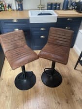 Image of Adjustable Breakfast Bar Stool Swivel Gas Lift Chair Set of 2 Faux Leather
