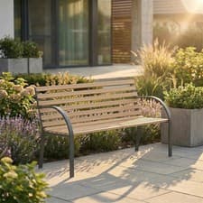 Image of Slatted Garden Bench 3 Seater Wooden Outdoor Patio Park Seating Furniture Seat