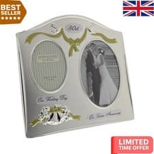 Image of Two-Tone Silver Plated 50th Anniversary Photo Frame - Elegant Wall Mount Gift