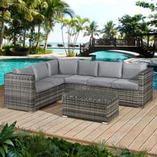 Image of Oseasons Acorn Rattan 6 Seat Garden Outdoor Corner Sofa Set in Walnut Grey