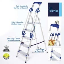 Image of TB Davies Premier XL Platform Step Ladders - Twin Handrails & Tool Tray Step