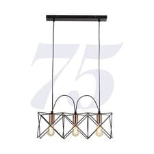 Image of 3 Lights Matt Black Frame Pendant Home Office Ceiling Light With Copper Detail