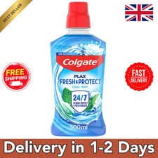 Image of Colgate Plax Cool Mint Mouthwash 500ml Fresh Breath No Burn 24/7 Care UK