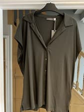 Image of Mint Velvet Khaki Jersey Short Sleeve Shirt - Ladies UK Large £49 RRP