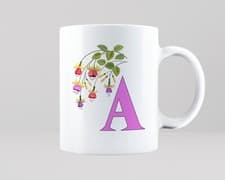Image of Fuchsia Flower Initial Mug Coffee Tea Cup Gift Job Cool Font Any Letter Alphabet