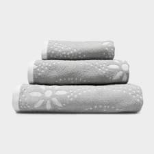 Image of 100% Cotton 550gsm Geo Floral 1 x Hand Towel, 1 x Bath Towel in Grey