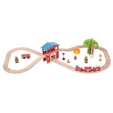 Image of Bigjigs Rail Wooden Fire & Rescue Station Railway Train Track Play Set Toy