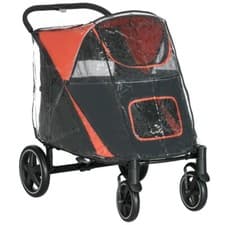 Image of PawHut One-Click Foldable Pet Travel Stroller with Rain Cover for M L Dogs, Red