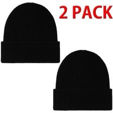 Image of Mens Thermal Beanie Hat Insulated Knitted Lined Winter Warm Black Cap One Size