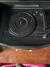 Image of Vinyl Record Player, CD Player, And Radio Black With SD, USB And Headphones Port