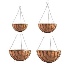 Image of Hanging Baskets 12" 14" 16" 18" Liners Round Wire Coco Metal Green Planter Chain
