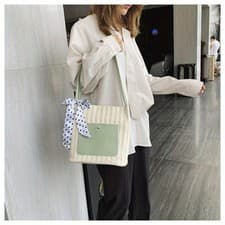 Image of Women's PU Striped Tote Bag Polka Dot Bowknot Shoulder Crossbody Handbag