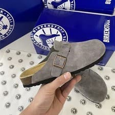 Image of Birkenstock Taupe Suede Leather Boston Soft Footbed UK SIZE