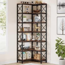 Image of 7-Tier Corner Bookcase, Large Modern Bookshelf Corner Shelf Storage Display Rack