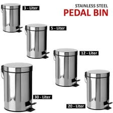 Image of STAINLESS STEEL SILVER KITCHEN BATHROOM TOILET RUBBISH PEDAL BIN 3 5 12 20 & 30L
