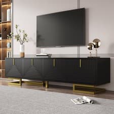 Image of Modern TV Stand 160cm 4-Door TV Unit Cabinet Storage Living Room Furniture Black