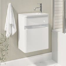 Image of 410mm White Wall Hung Cloakroom Vanity Unit with Basin - Pe BUN/BeBa_27410/78643