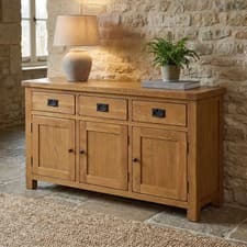 Image of Rustic Oak Large 3 Door 3 Drawer Sideboard - SLIGHT SECONDS-RS11-F598